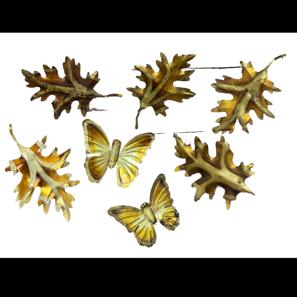 Vintage 70’s Homco Brass Metal Leaves & Butterflies Wall Accents Set of 7 READ